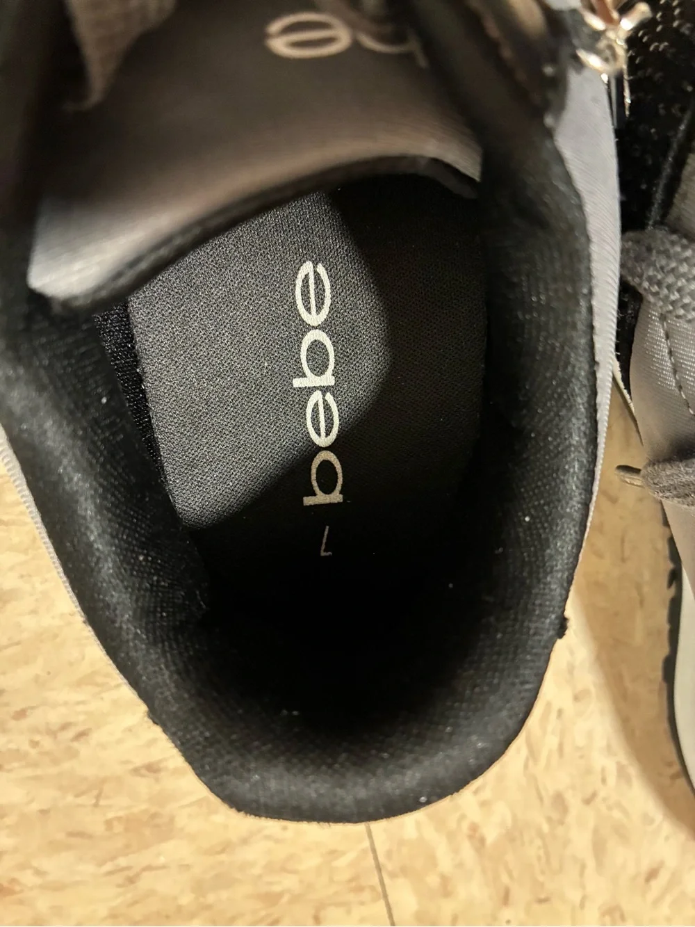 bebe Black & Gray Women’s Casual Sneakers with Rhinestone 'B' Charm